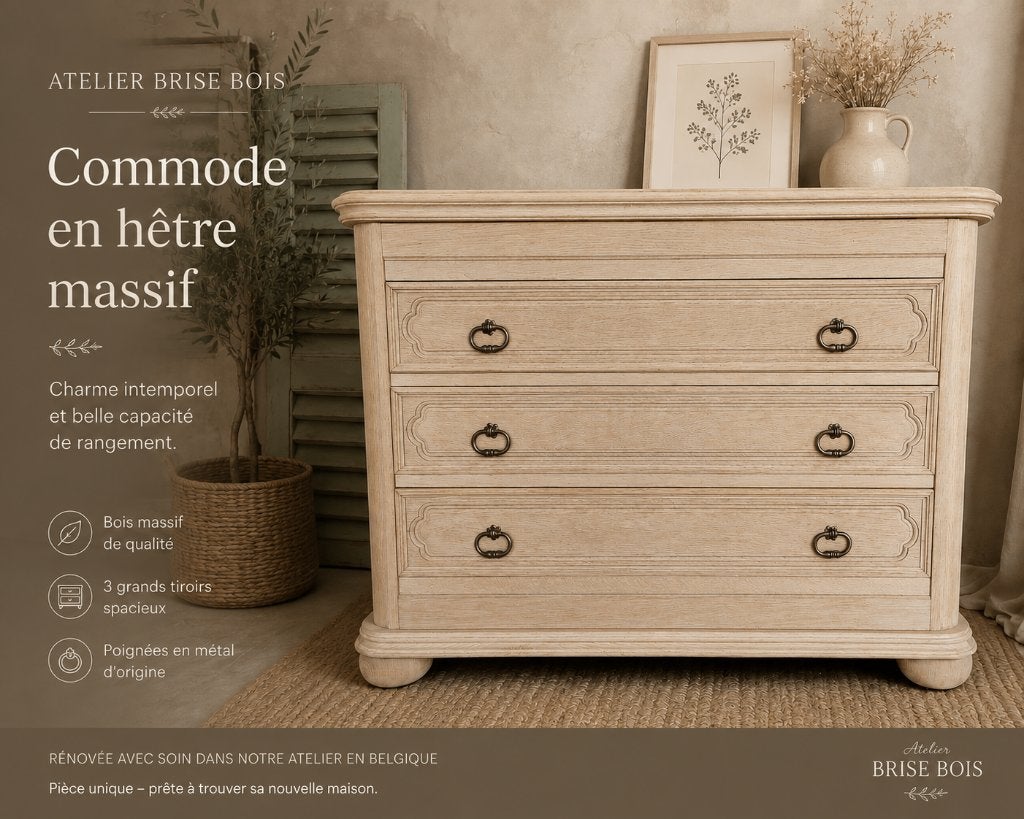 Commode en hêtre massif – aérogommée, Maison & Meubles, Armoires | Commodes, Comme neuf, Autres essences de bois, 3 ou 4 tiroirs