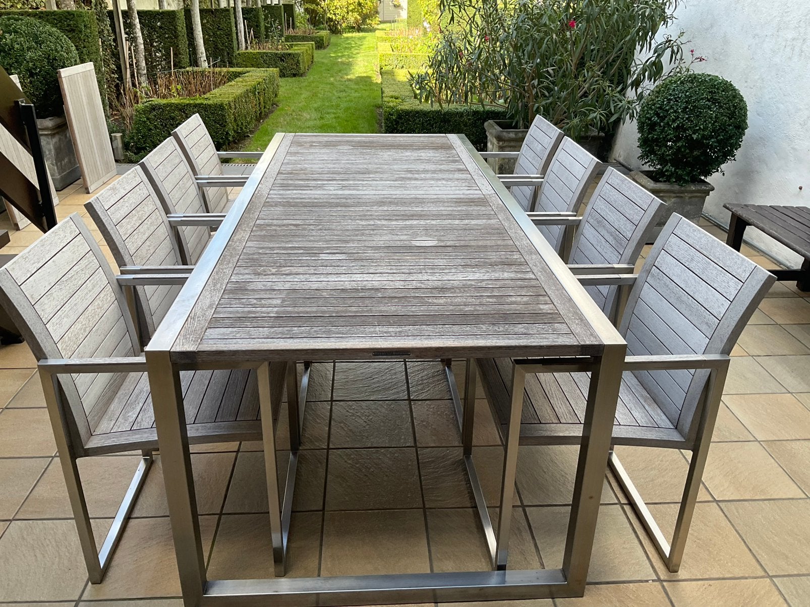 Tuinset in teak met inox: uitschuifbare tafel met 8 stoelen, Jardin & Terrasse, Ensembles de jardin, Table à dinner, Salons de jardin