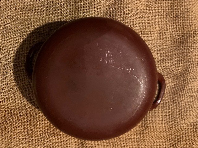 KLEINE VINTAGE BRUINE EMAIL KOOKPOT DIAM : 16 CM. H : 11 CM, Ophalen of Verzenden