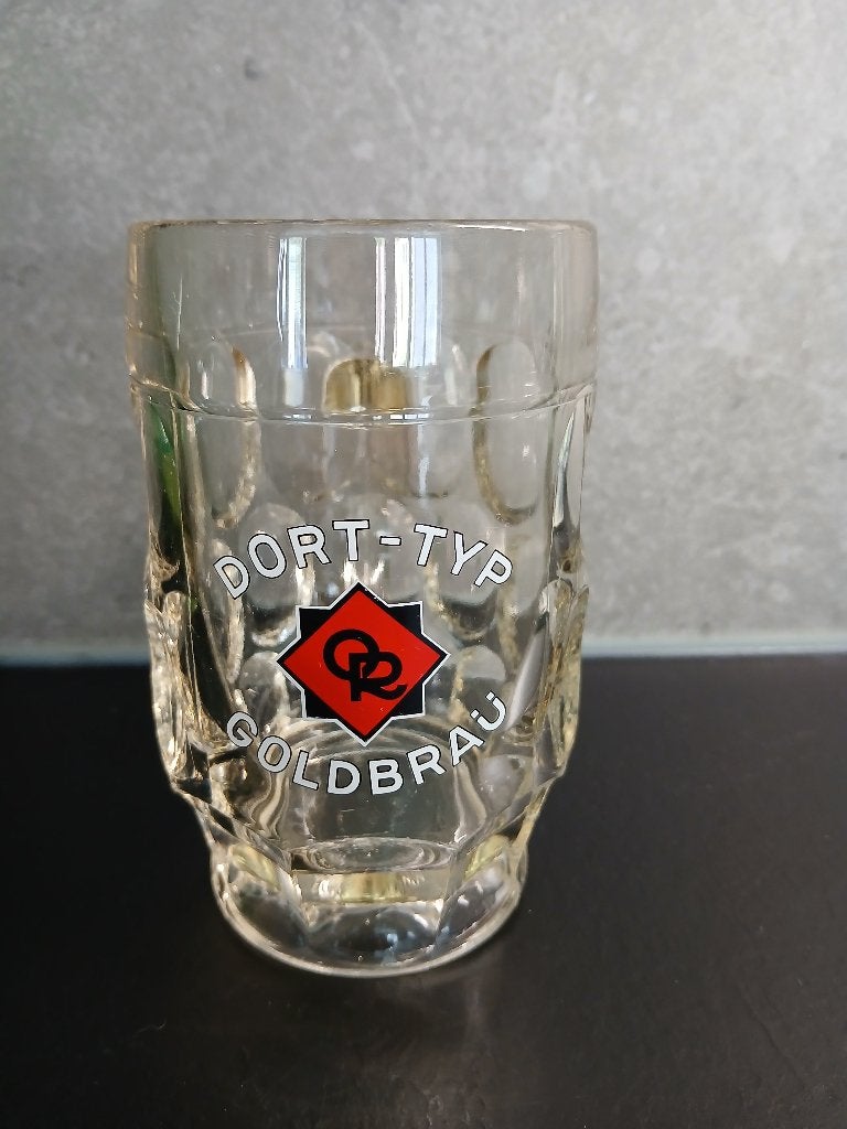 Ancienne chope en verre DORT-TYP GOLDBRAU, Collections, Marques de bière, Enlèvement ou Envoi, Comme neuf, Chope(s), Autres marques