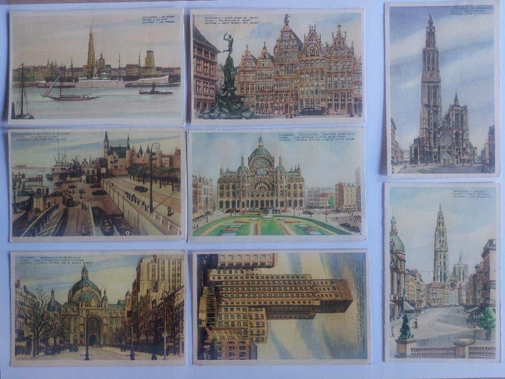 Lot van 8 prachtige postkaarten Antwerpen, Verzamelen, Ophalen of Verzenden, 1920 tot 1940, Ongelopen, Antwerpen