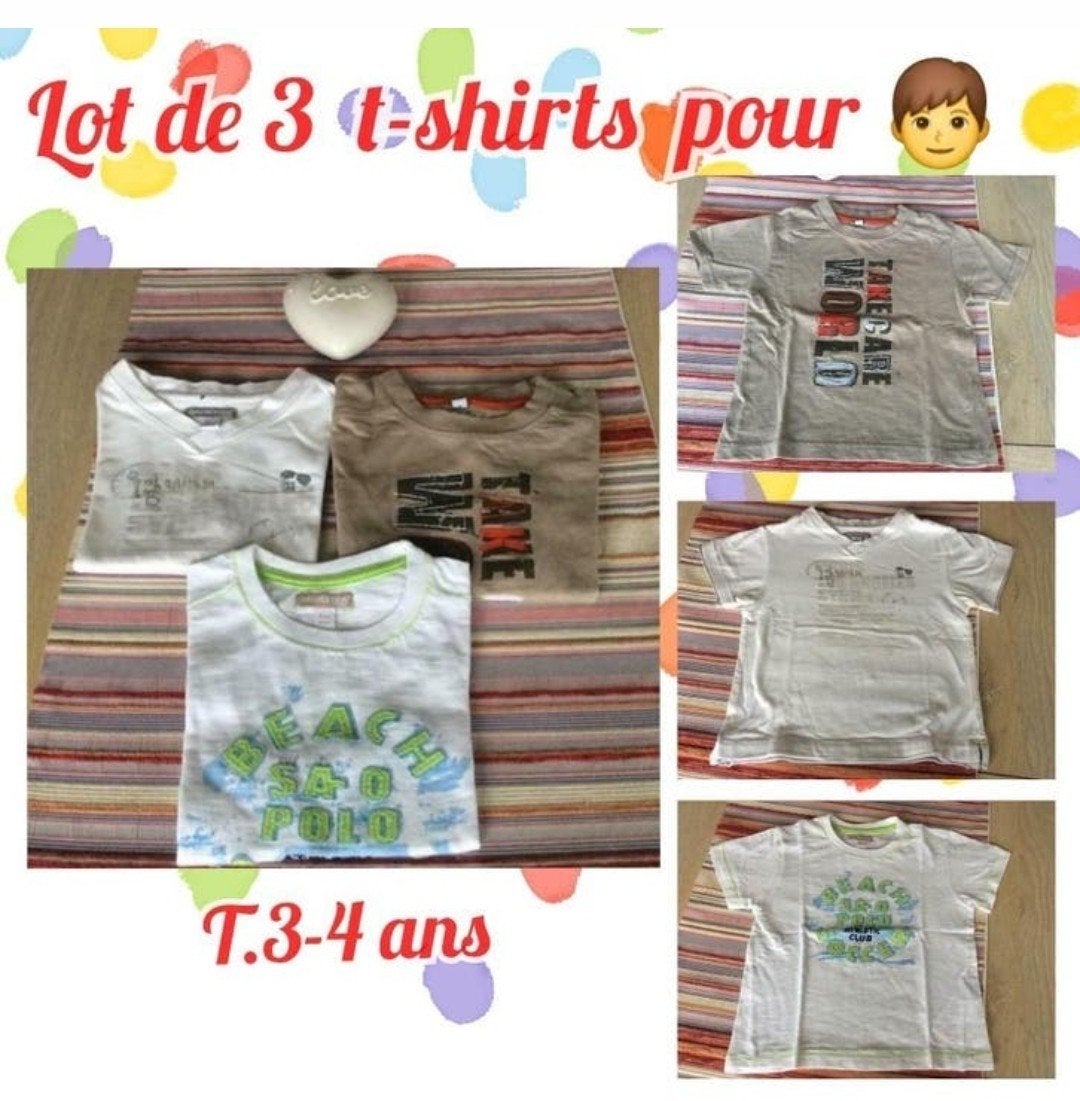 T-shirts MC pour garçon -lot de 3-T.4 ans(petit), Enfants & Bébés, Enlèvement ou Envoi, Utilisé, Garçon