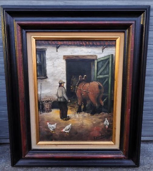 Huile sur toile cour de ferme signe r van der cruys, Antiek en Kunst, Kunst | Schilderijen | Klassiek, Ophalen of Verzenden, Doek
