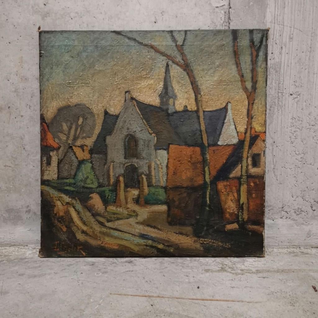 Sint-Gertrudiskerk (ca. 1945–1965) – Max Legout (att.), Antiek en Kunst, Kunst | Schilderijen | Modern, Ophalen