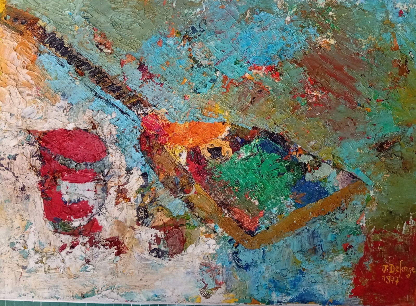 Balalaïka en rood glas. Gesigneerd schilderij van Matierist, Antiek en Kunst, Kunst | Schilderijen | Abstract
