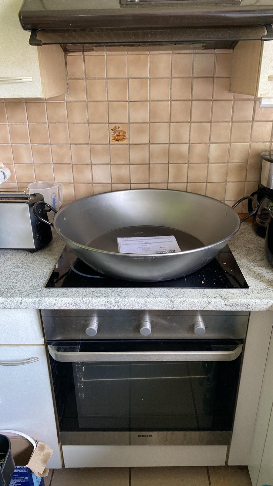 pan 60 cm gepolijst staal met 2 handgrepen zwart, Ophalen, Overige materialen, Zo goed als nieuw, Keramische plaat