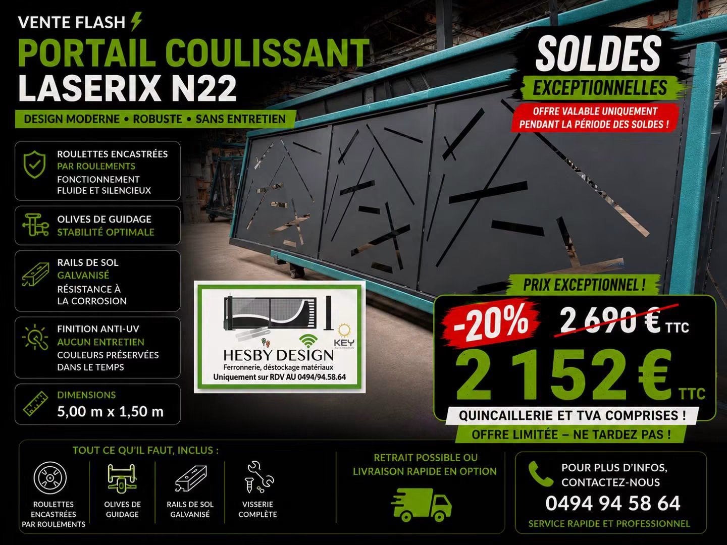 PORTAIL COULISSANT, Enlèvement, Comme neuf