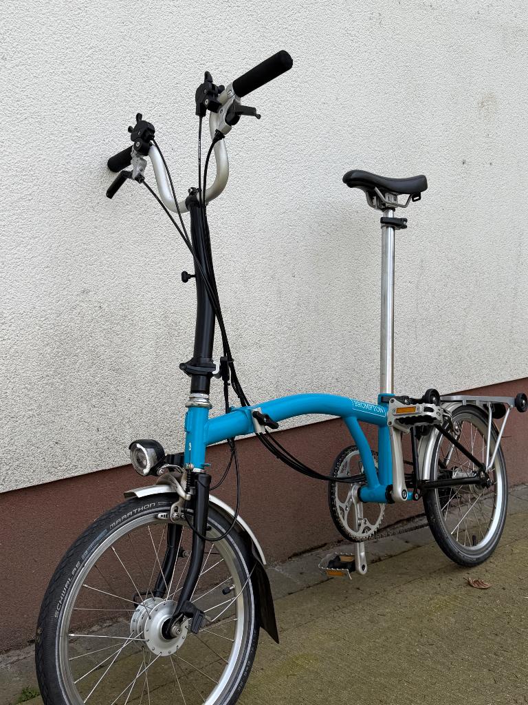 Brompton Blue Lagoon H6R telescopisch zadel 6 versnellingen, Fietsen en Brommers, Ophalen, Brompton, 14 tot 16 inch, Versnellingen