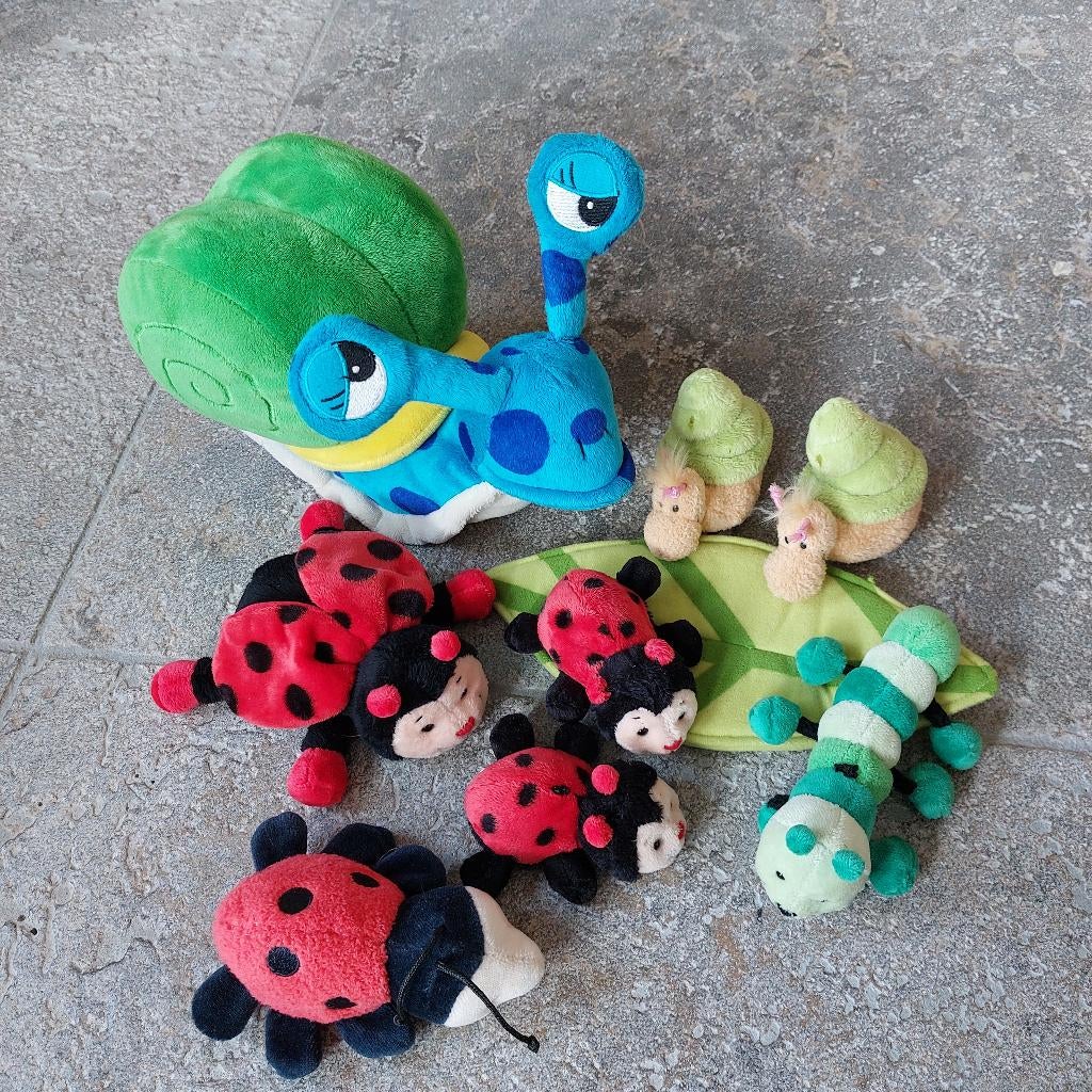 knuffels kriebelbeestjes slak, rups lieveheersbeestje, Kinderen en Baby's, Ophalen of Verzenden, Zo goed als nieuw