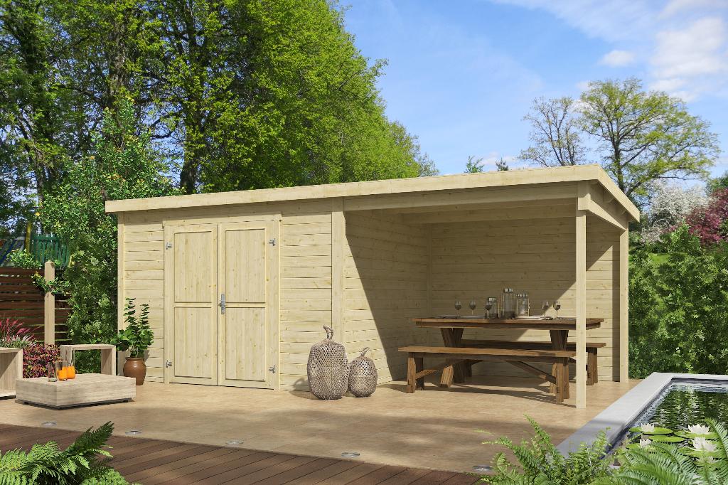 Blokhut met overkapping Kjeld 550x250 onbehandeld vuren, Verzenden, Nieuw
