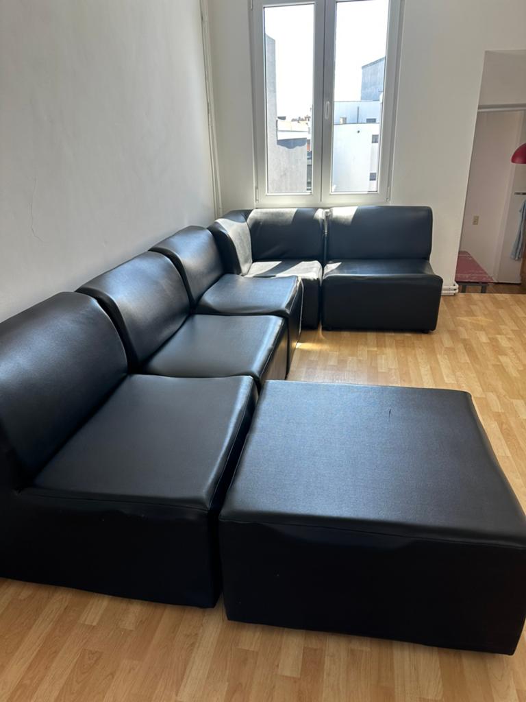 Hoekbank zwarte kunstleer, Enlèvement, Comme neuf