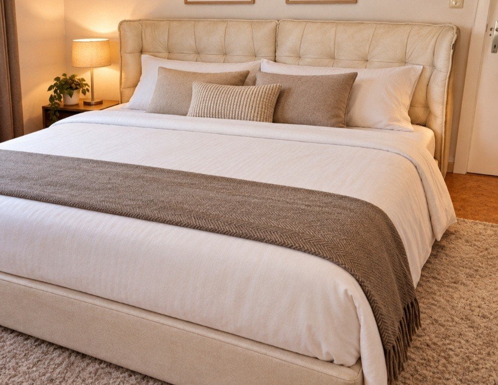 Kingsize bed met matras, Ophalen, Beige