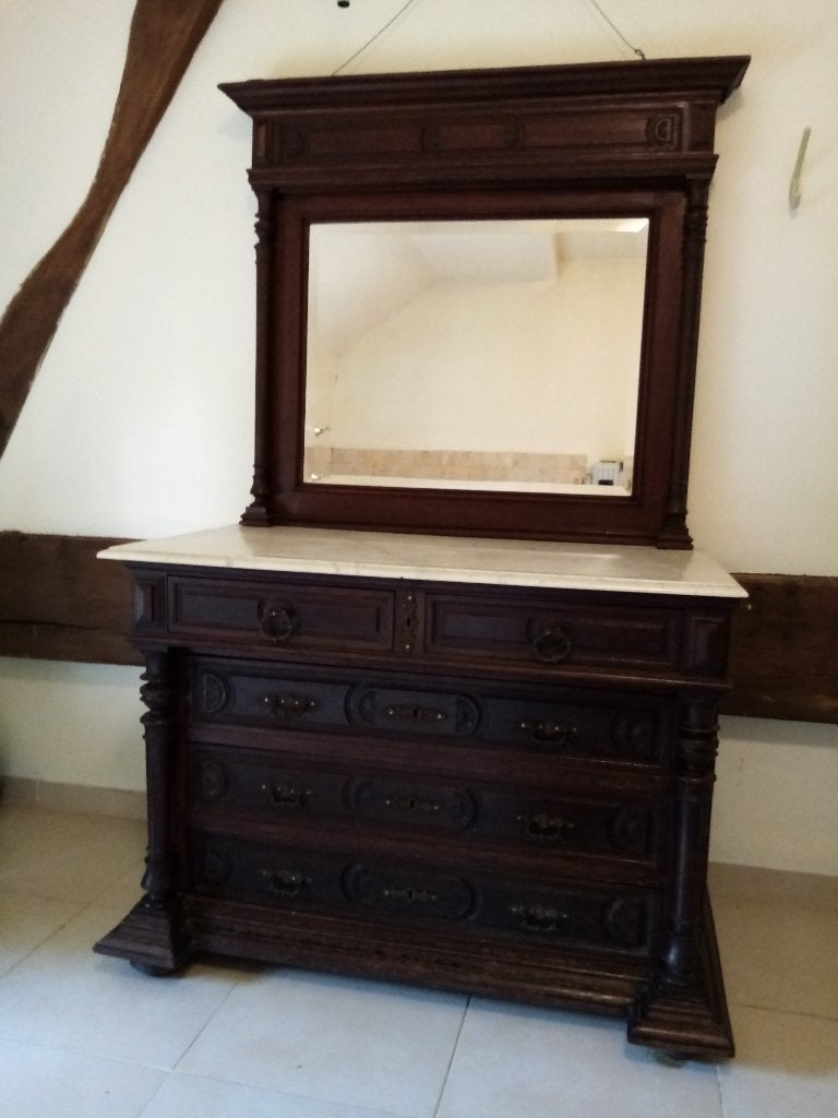 Vintage dressoir, wastafel met marmer en spiegel, Antiek en Kunst, Antiek | Meubels | Kasten, Ophalen
