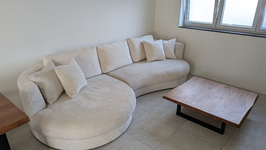 Witte suede 2-delige zetel, Huis en Inrichting, Ophalen, 300 cm of meer, Zo goed als nieuw, Stof