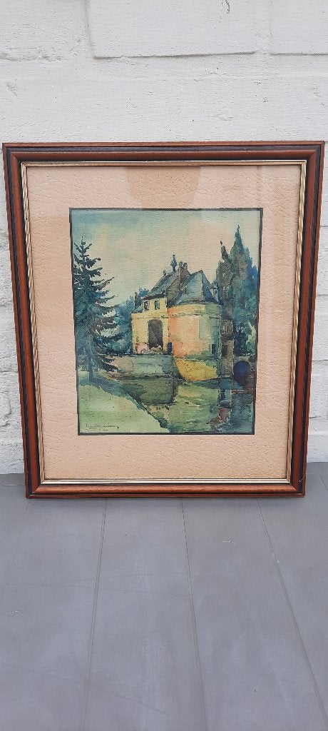 Maurits Dousselaere schilderij gentpoort brugge, Antiek en Kunst, Ophalen of Verzenden, Klassiek, Origineel werk, Stads- / dorpsgezicht