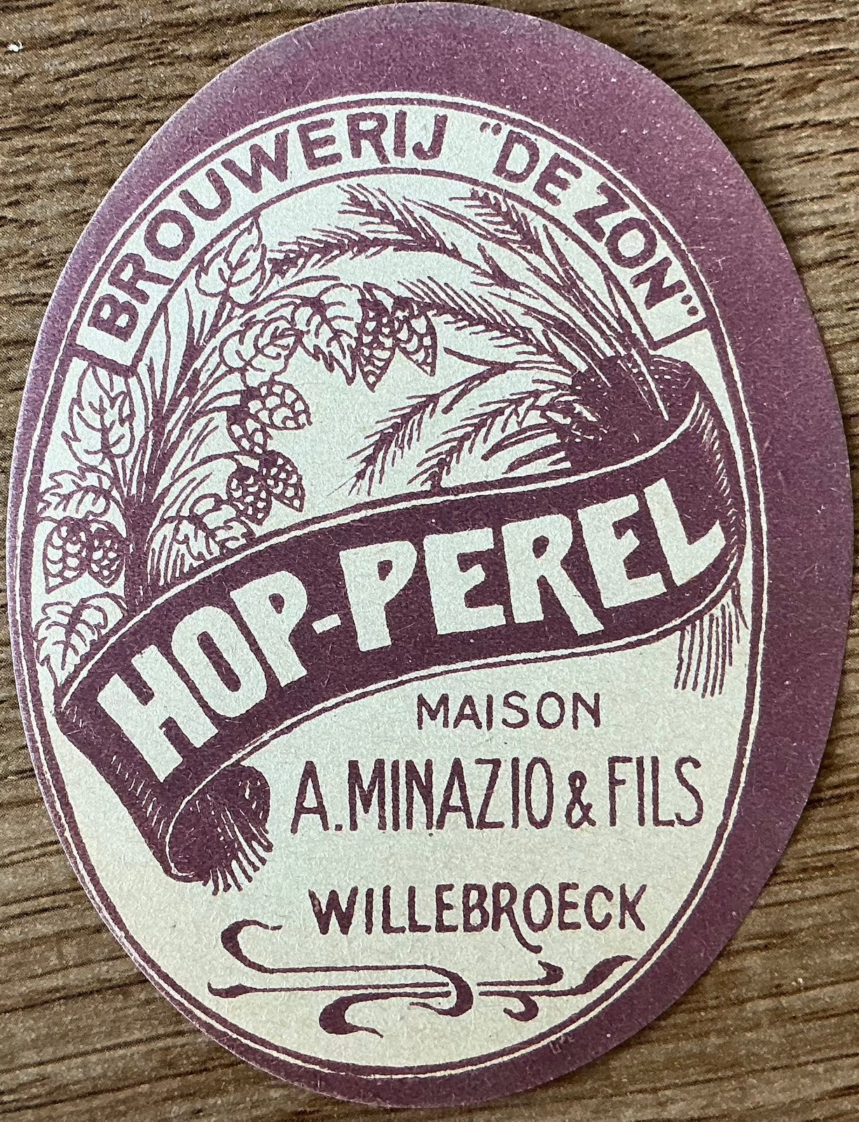 BROUWERIJ DE ZON/HOP-PEREL/WILLEBROECK/bieretiket, Ophalen of Verzenden, Zo goed als nieuw, Overige typen