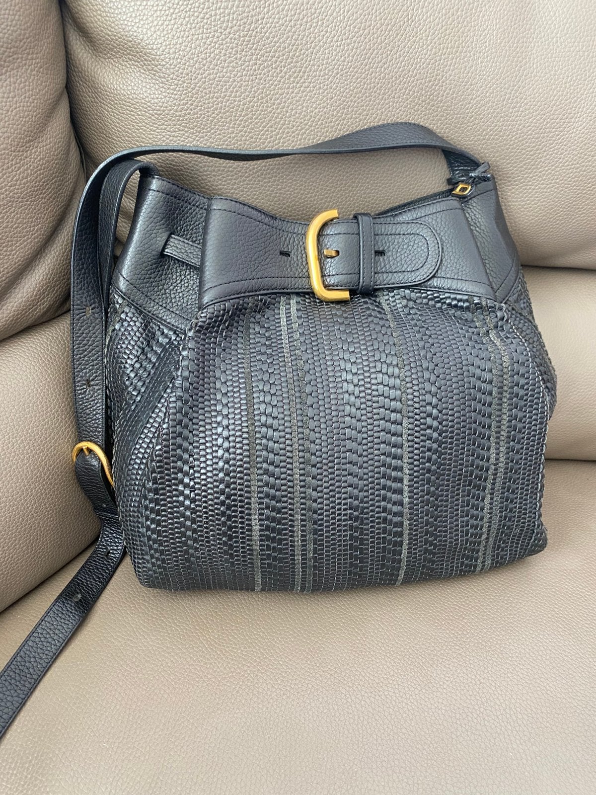 Sac à bandoulière Delvaux Bergerac Toile de Cuir noir, Ophalen of Verzenden, Zo goed als nieuw, Zwart, Schoudertasje