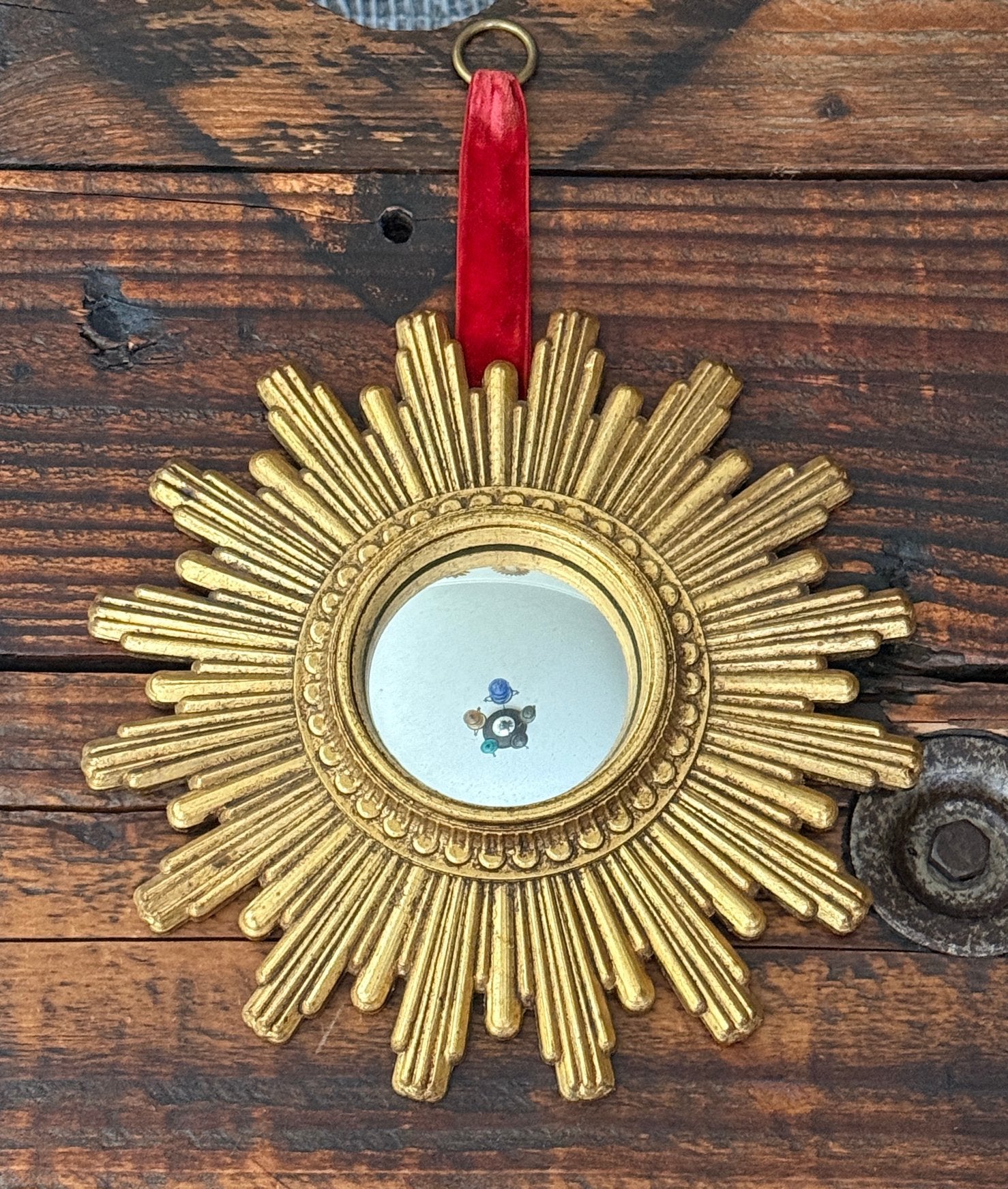 Vintage zonnespiegel, oude spiegel, soleil, antiek, bolle, Ophalen, Rond, Minder dan 50 cm, Minder dan 100 cm