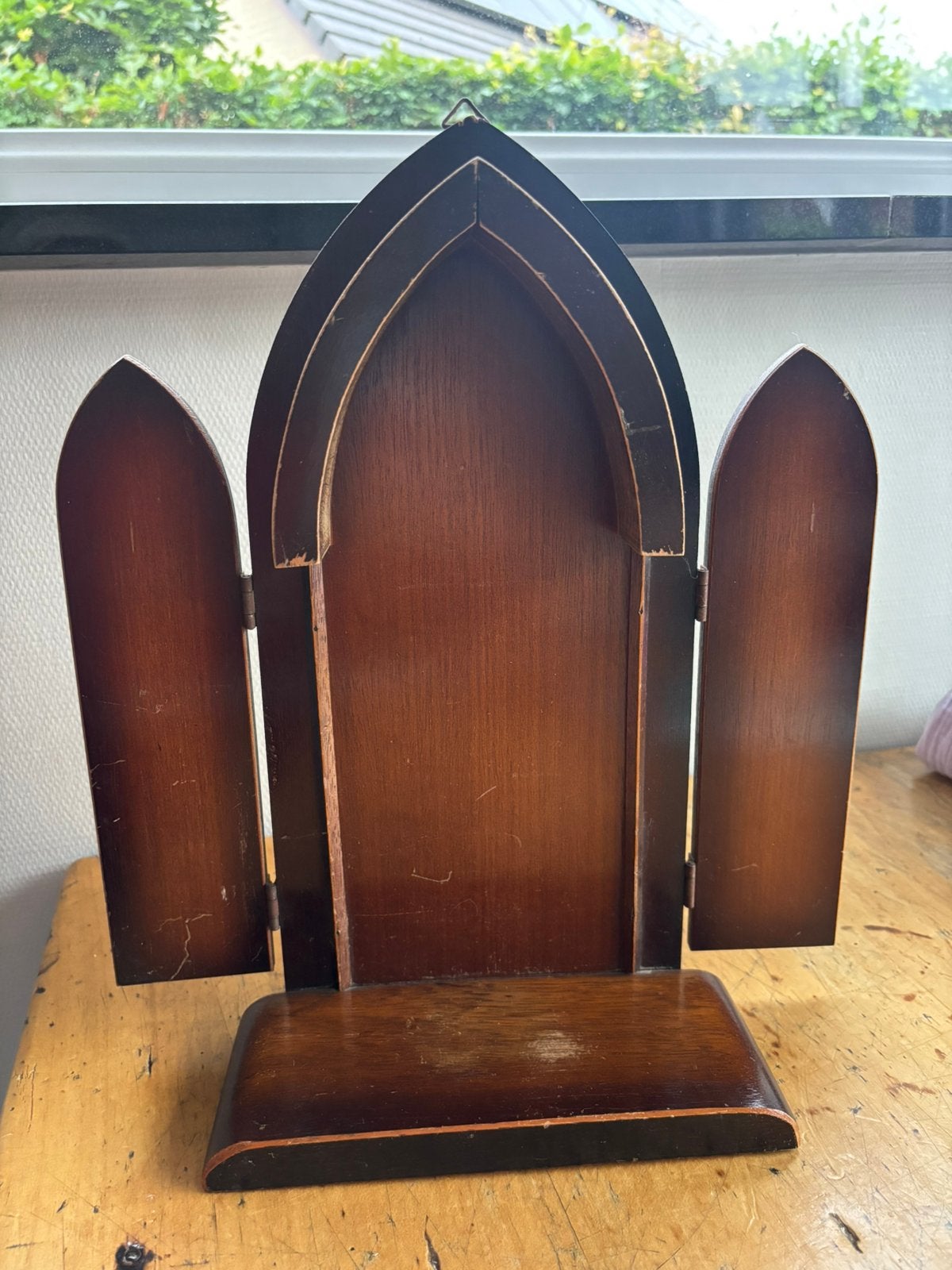 Antieke Franse houten kapelnis/Neogotisch drieluik(Triptiek), Ophalen of Verzenden
