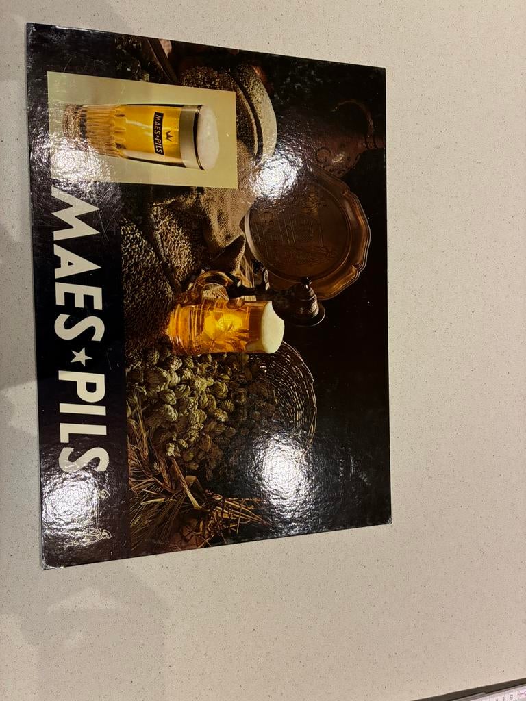vintage Maes Pils reclamebord  43,5x31,5cm, Verzamelen, Ophalen, Gebruikt, Reclamebord, Plaat of Schild