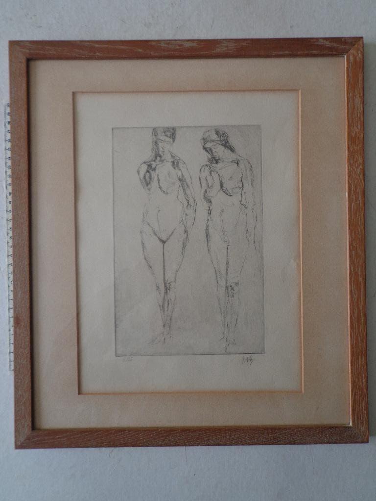 Ets van Jos Hendrickx "Twee naakte vrouwen", Antiek en Kunst, Kunst | Etsen en Gravures, Met monogram, Portret, Ophalen of Verzenden