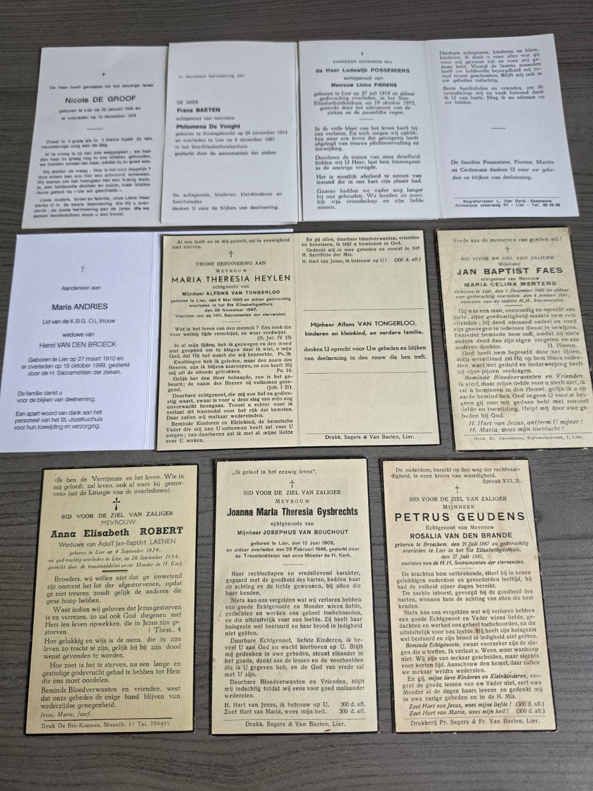 9 Doodsprentjes Lier, Ophalen of Verzenden