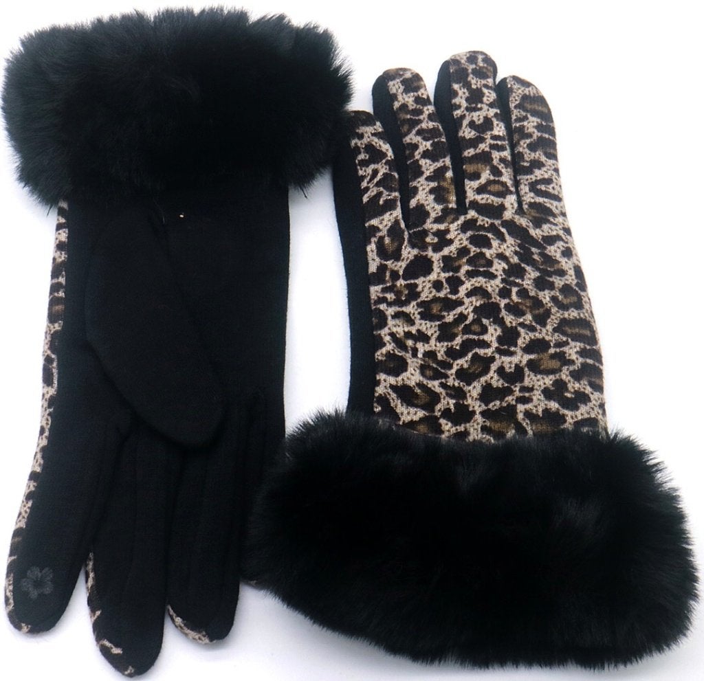 Gants chauds en fausse fourrure léopard, noirs, taille uniqu, Enlèvement ou Envoi, Neuf, Gants