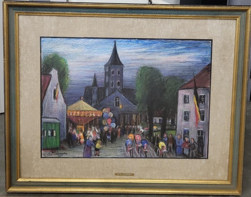 Gaston WILLEMSEN, dorpskermis en koers, Antiquités & Art, Art | Peinture | Classique, Enlèvement ou Envoi