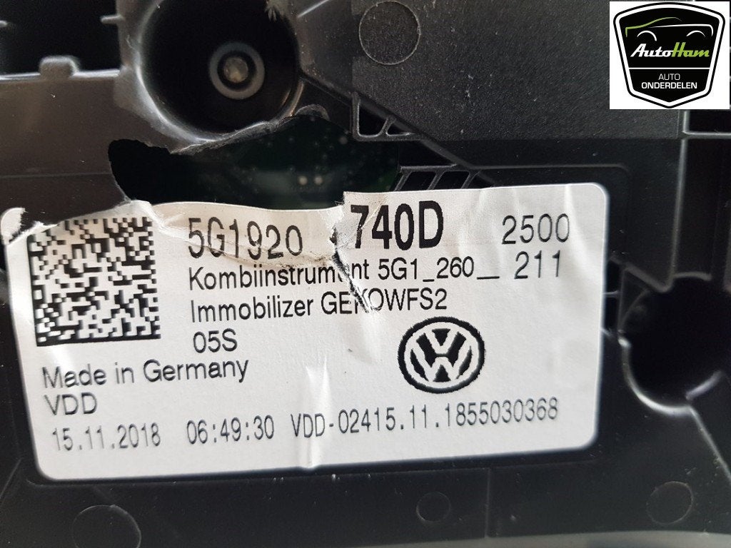 INSTRUMENTS DE BORD Golf VII Variant (AUVV) (|5G1920740D|), Utilisé, Volkswagen