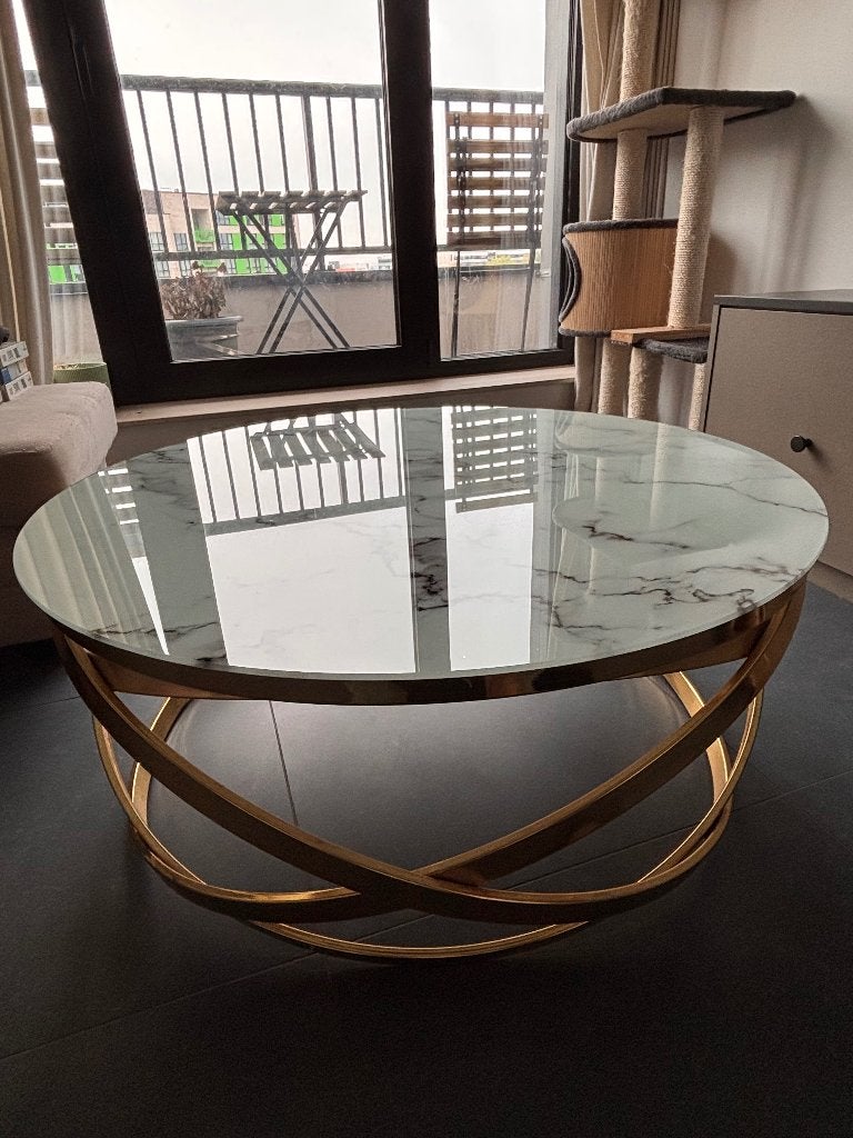 Table basse motif marbre gold, Maison & Meubles, Rond, 50 à 100 cm, Comme neuf, Enlèvement
