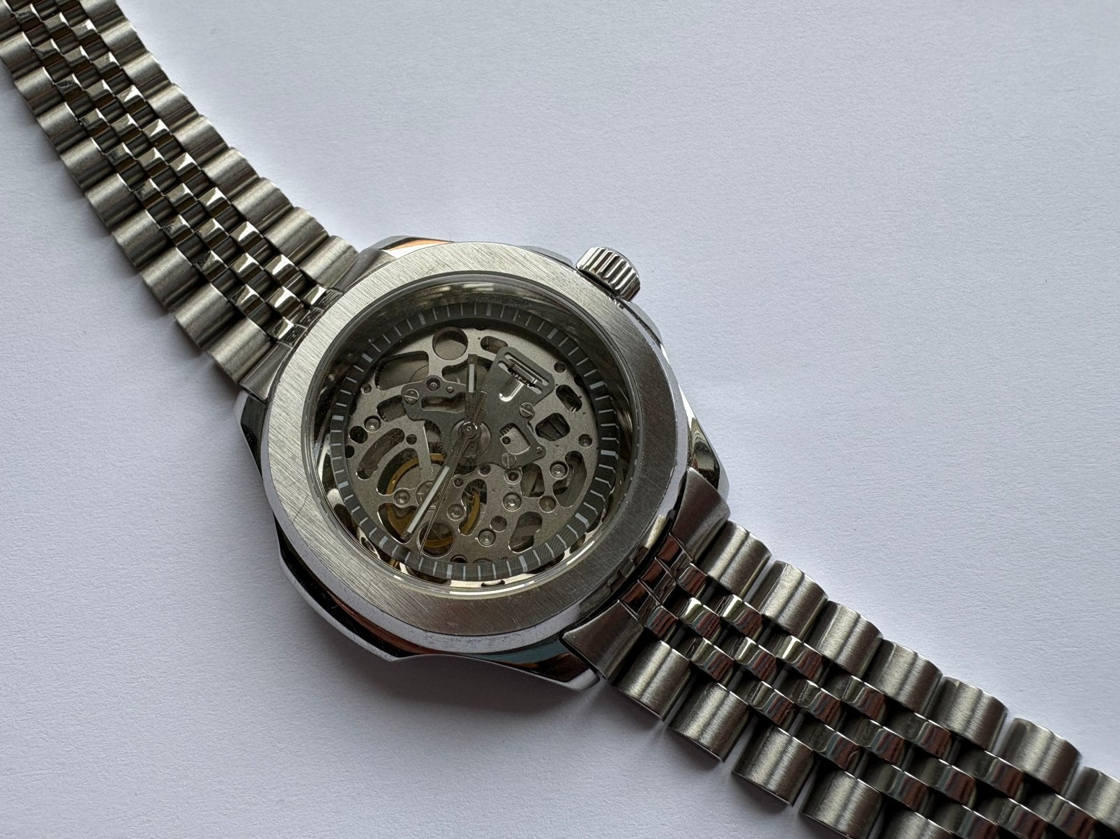 Nh70 Seiko skeleton mod 43 mm, Handtassen en Accessoires, Gebruikt, Staal, Polshorloge, Ophalen of Verzenden