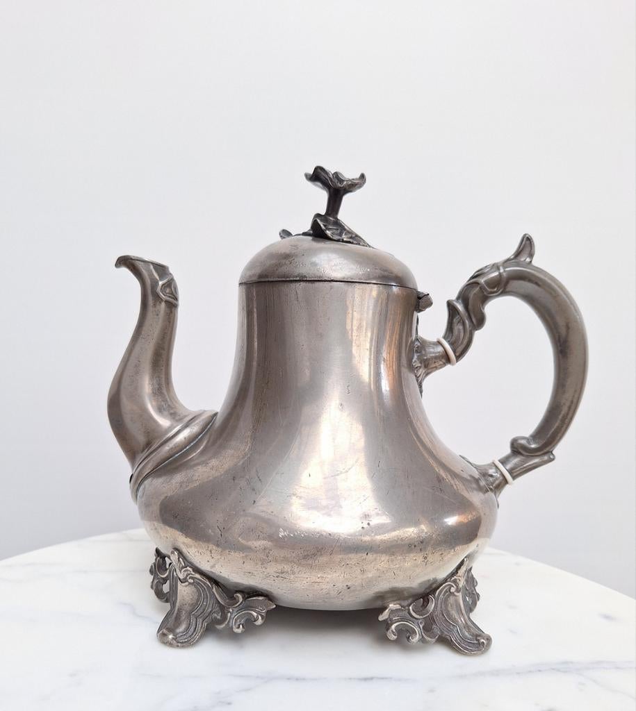 Antieke vroegvictoriaanse theepot (1845-1872) Sheffield, Antiek en Kunst, Antiek | Tin, Ophalen of Verzenden