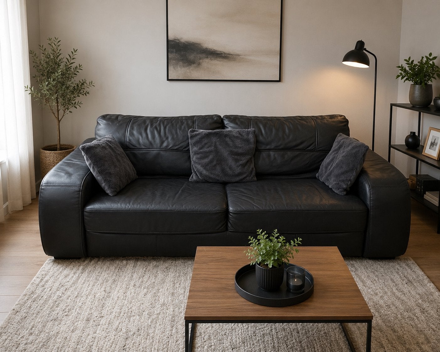 Livraison gratuite — Grand canapé 3 places en cuir noir, Enlèvement, Utilisé