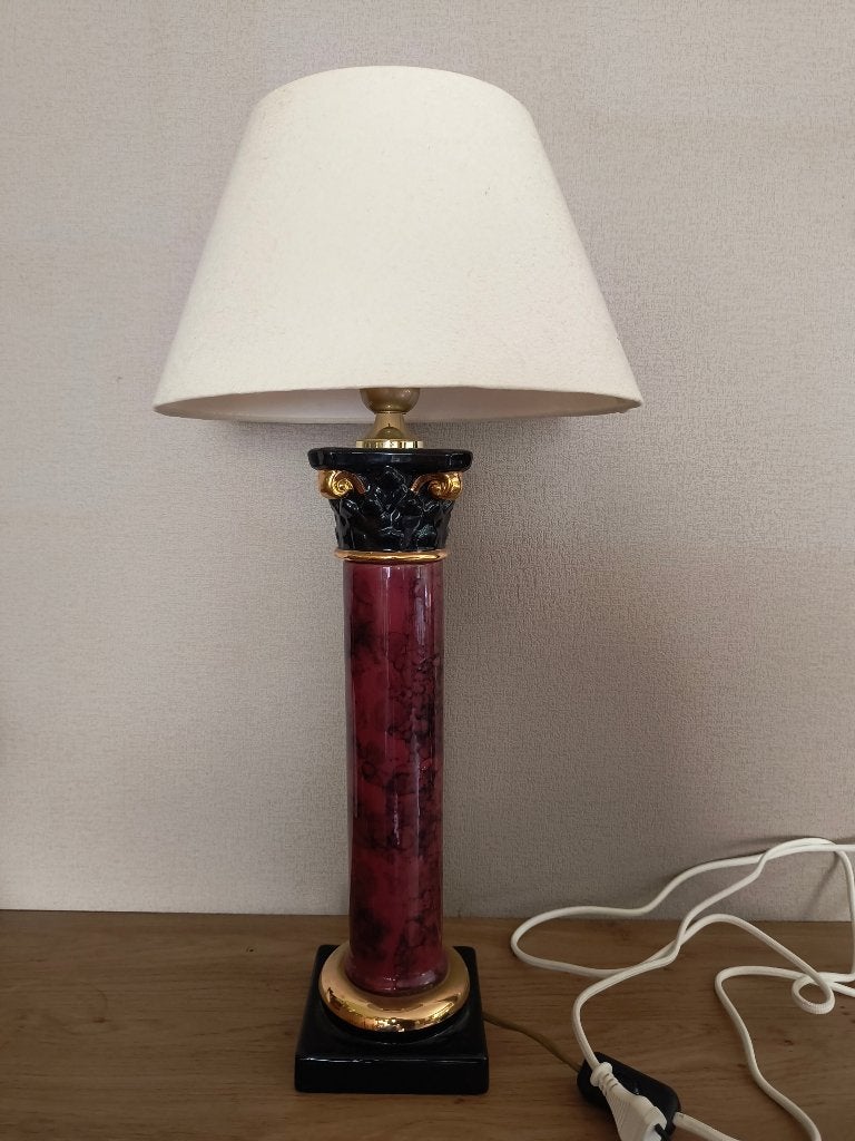 Lampe de table avec colonne aspect marbrer, Lampe d'ambiance, Avec abat-jour, 55 cm, Enlèvement