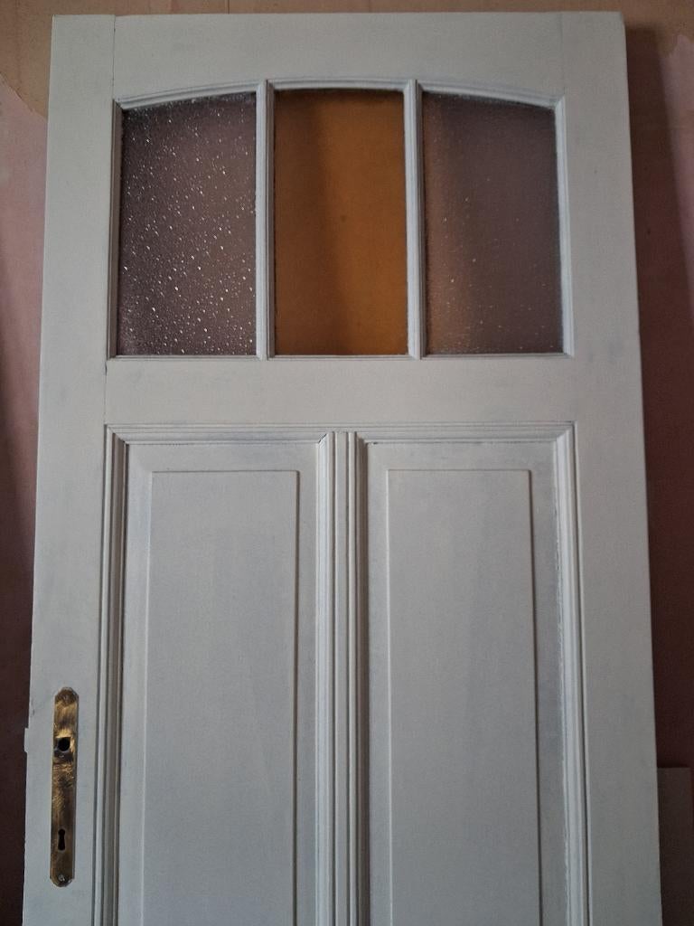 vintage houten deur met gekleurd glas, Ophalen, Gebruikt, 80 tot 100 cm, Binnendeur
