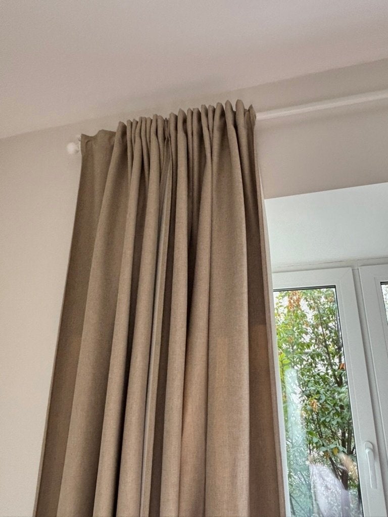 IKEA gordijnen beige + 2 gordijnroeden, Huis en Inrichting, Ophalen, 300 cm, Verduisterend, Beige