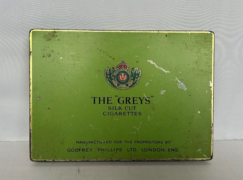 oude blikken sigaretten doos - The Greys silk cut cigarettes, Verzamelen, Ophalen of Verzenden