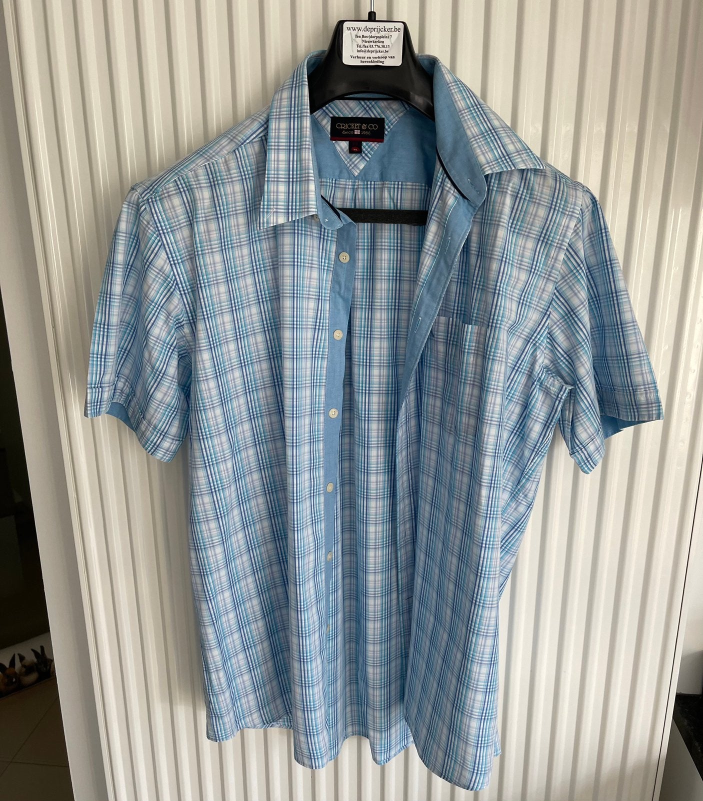 Cricket & Co Herenhemd  Maat XL Lichtblauw/Wit Geruit, Enlèvement ou Envoi, Comme neuf, Bleu
