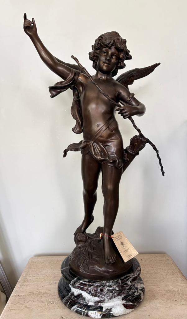 Bronzen sculptuur van Cupido - Auguste Moreau, Antiek en Kunst, Brons, Beeld, Europa, 50 - 100 cm