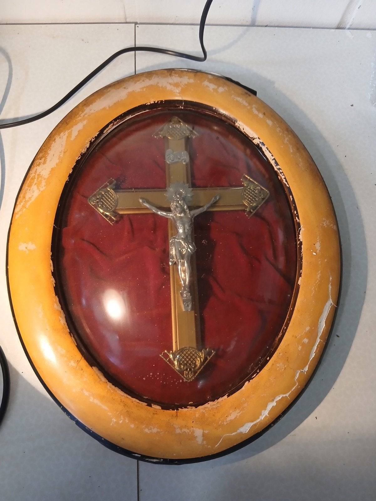 Religieus wandtableau kruisbeeld, Antiek en Kunst, Ophalen of Verzenden