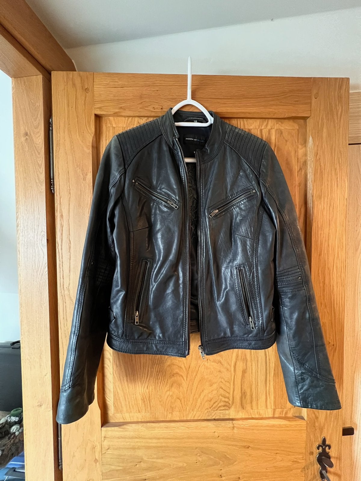 Veste en cuir vintage Rock n Blue modèle motard taille S, Enlèvement ou Envoi, Comme neuf, Taille 46 (S) ou plus petite, Gris