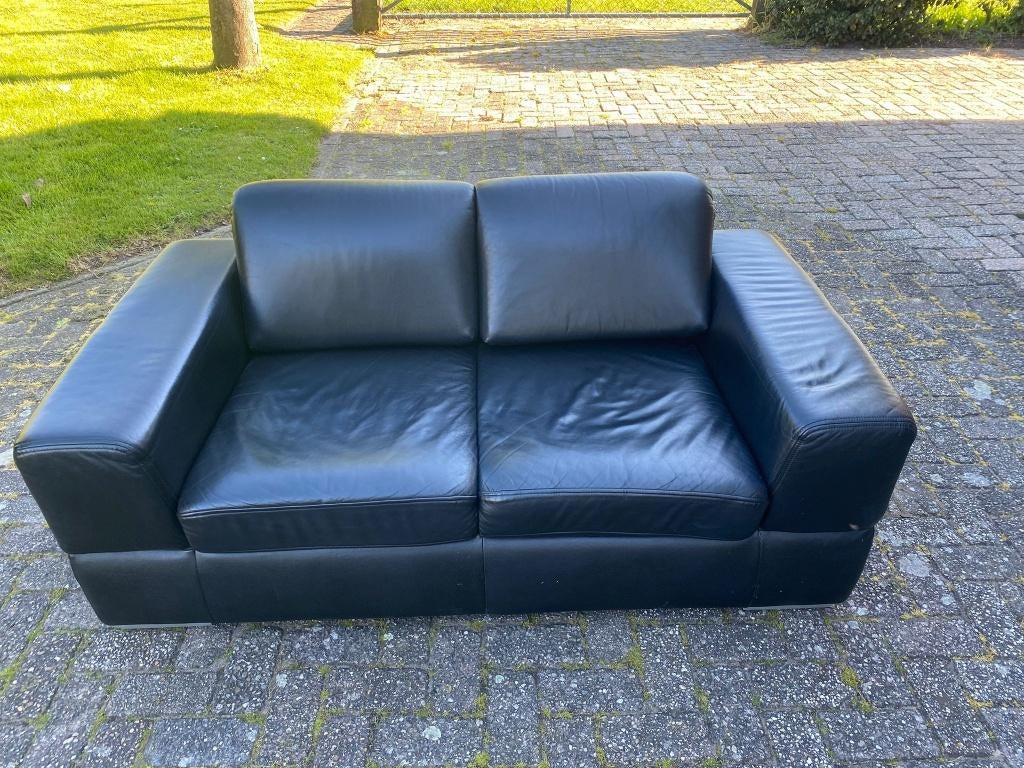 Zwarte Leren Bank  / bankstel in soepel leer zwart, Ophalen of Verzenden, Gebruikt, Zwart, Overige typen