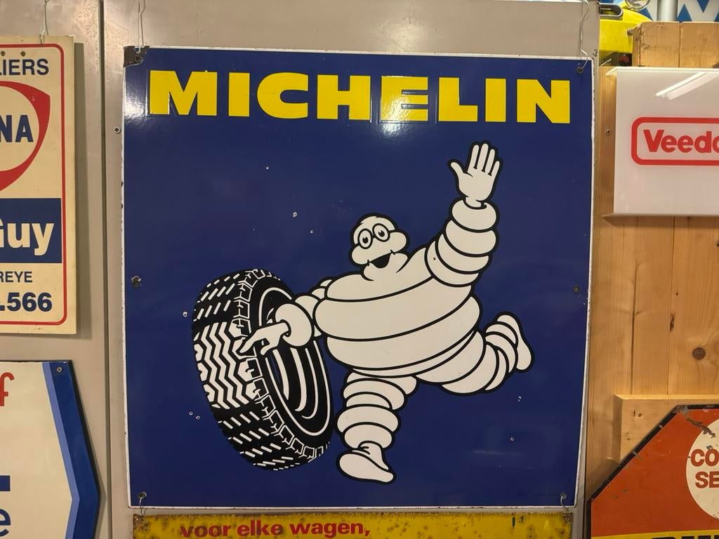 Grand panneau d'affichage en émail Michelin XL, Enlèvement, Utilisé, Panneau publicitaire