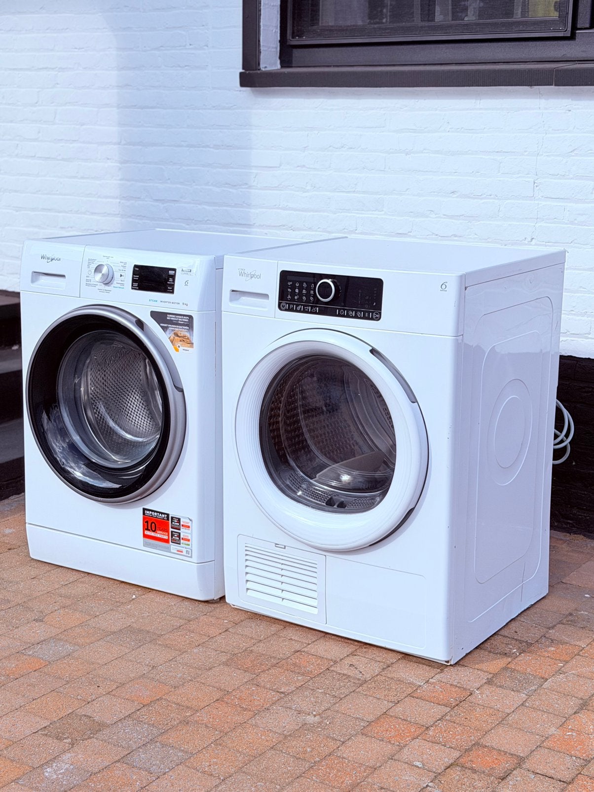 Whirlpool set wasmachine en droogkast 390€ A+++klasse 9kg, Ophalen, Zo goed als nieuw