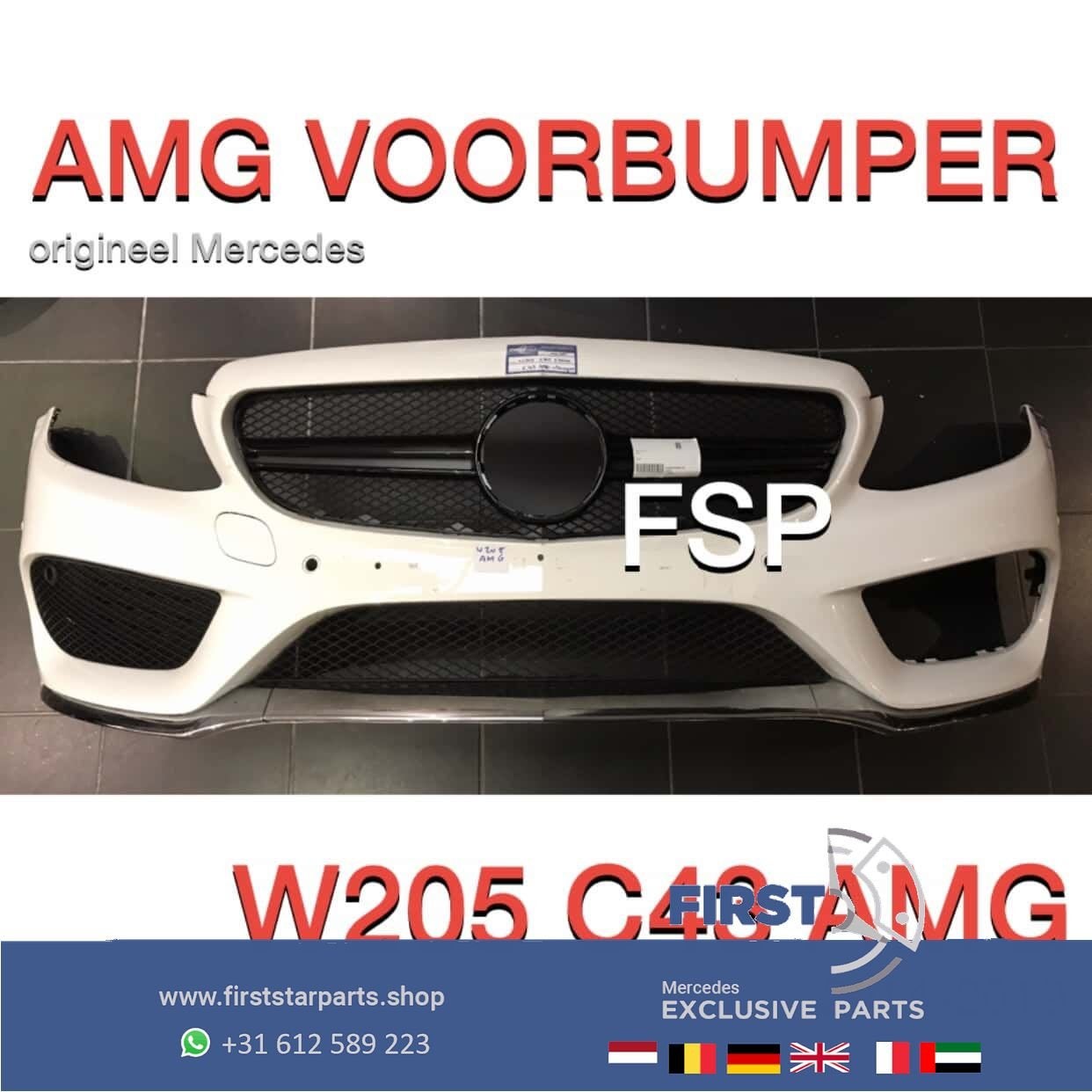 W205 C205 S205 C43 AMG Voorbumper + Gril Mercedes C Klasse 2, Gebruikt, -, Voor, Ophalen of Verzenden
