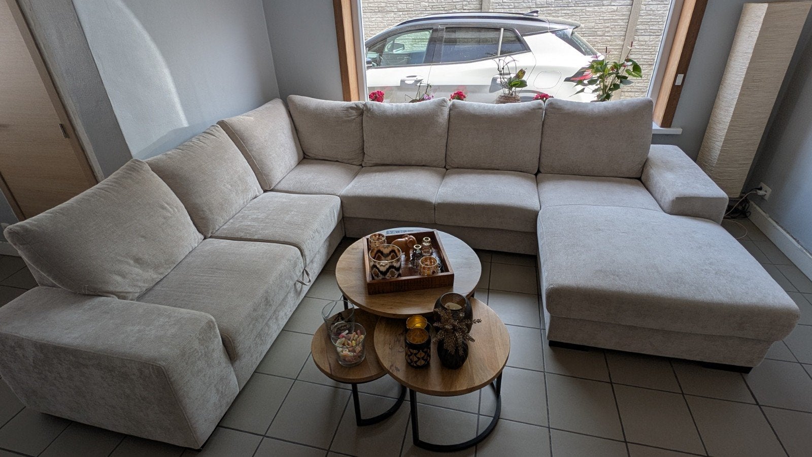 Beige u vorm zetel, Huis en Inrichting, Ophalen