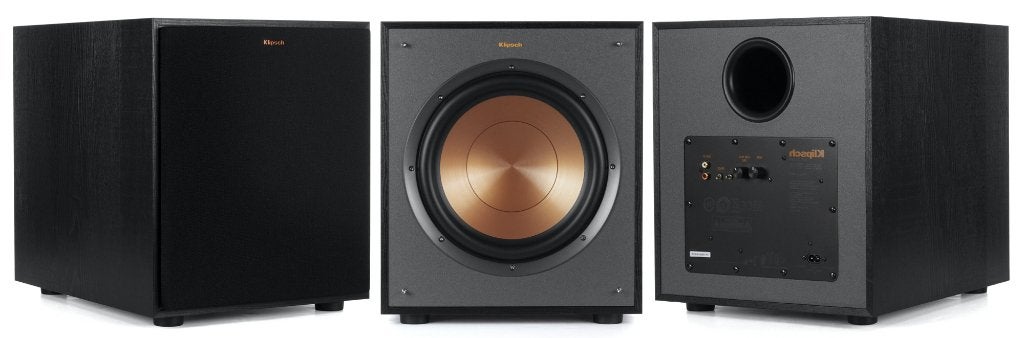 Klipsch R-100SW subwoofer zwart zgan, Subwoofer, Zo goed als nieuw, AUX-ingang, Ophalen