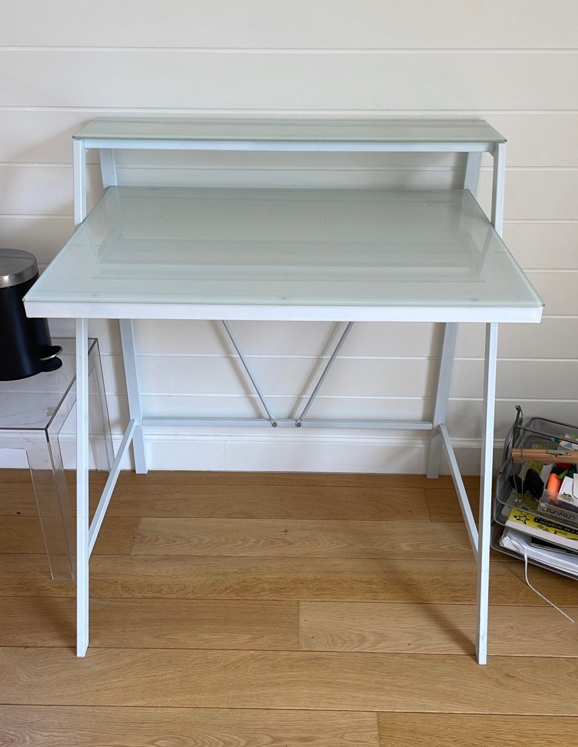 Bureau, Enlèvement, Comme neuf, Blanc, Verre