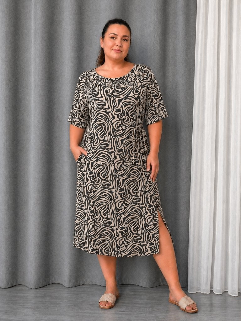 Nieuw midi jurk 100% viscose met zakken – 4XL, Wit, Maat 46/48 (XL) of groter, Nieuw, Onder de knie