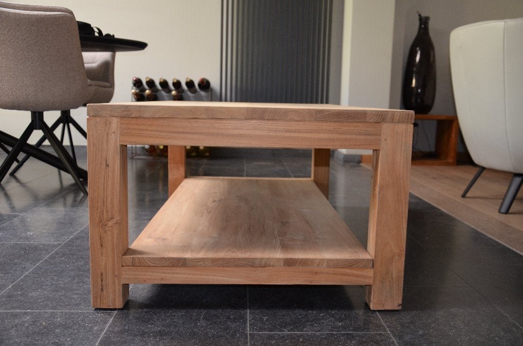 salontafel in massief Teak, Ophalen, Teakhout, 50 tot 100 cm, Zo goed als nieuw